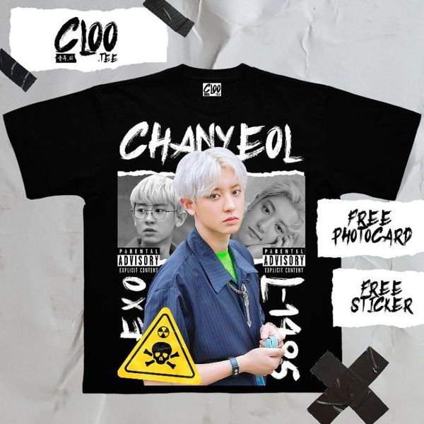 

men's t-shirts kaos kpop chanyeol clootee streetwear men t shirt women, White;black