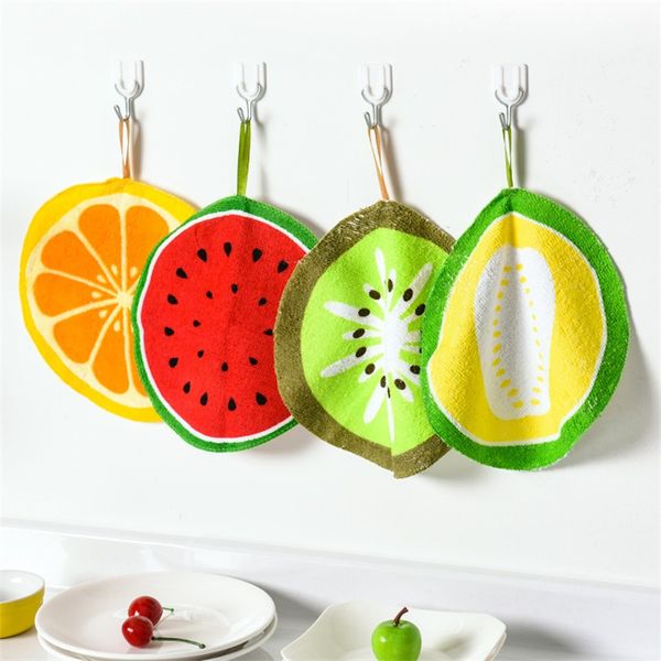 Tipo appeso Asciugamano per bambini Rotondo Cartone animato Frutta Modello Salvietta Cucina Assorbimento acqua Strofinaccio Fazzoletto Arancione Anguria 1 45zh Q2