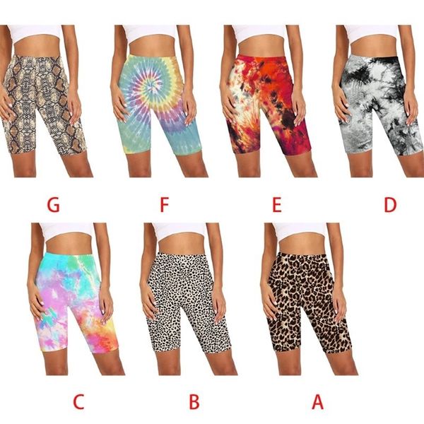 

women high waist biker shorts snakeskin leopard tie-dye digital printed workout shorts female fitness skinny cycling streetwear 210306, White;black