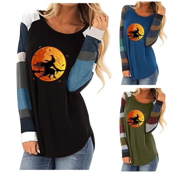 

halloween women witch print sweatshirts casual round neck long sleeve loose clothes moletom feminino, Black