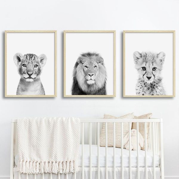

black white african animals posters and prints baby lion tiger nursery canvas paintings wall art pictures for kids room decor