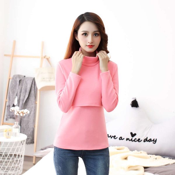 

pregnant women's plush high collar suit thermal underwear autumn and lactation winter thickened breast feeding top, Black;pink
