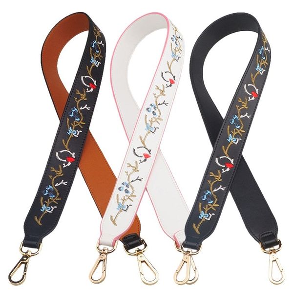 

custom/wholesale fashion embroidery shoulder strap pu leather bag strap women messenger handbags accessories decorative belts c0225, Black