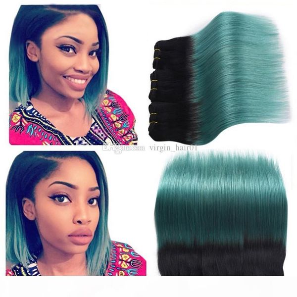

ombre brazilian virgin hair 3pcs human hair ombre extensions 1b teal green hair weave two tone body wave bundles 300g lot, Black;brown