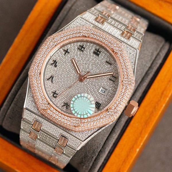 

a ps watch full of diamonds mechanical watch automatic mechanical mens 40mm with diamond waterproof wristwatches for menqq, Slivery;black