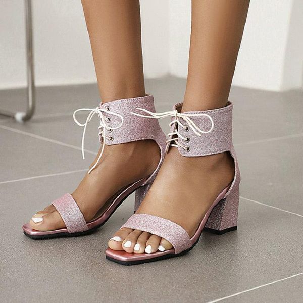 

sandals sianie tianie 2021 summer chic ankle cross-tied womens shoes high heels open toe glitter bling silver woman gladiator, Black