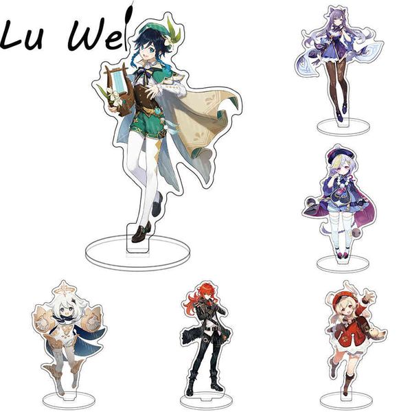 

anime figure genshin impact diluc venti klee keqing qiqi acrylic stand model plate desk decor standing sign keychain fans gifts, Silver