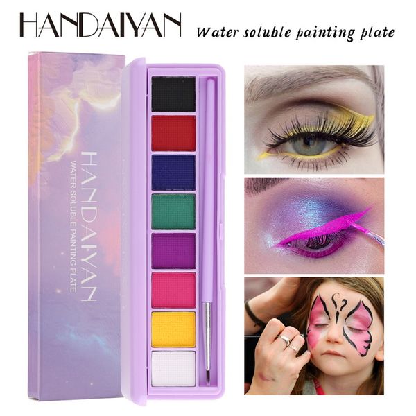 Handaiyan enfrenta a placa de pintura solúvel em água 8 cor brilho escuro ultravioleta pintura corporal luminoso de halloween maquiagem Eyeeshadow