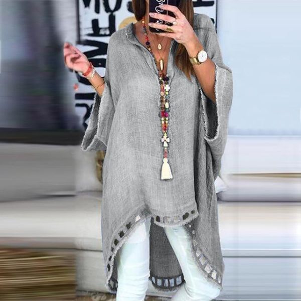 

women's blouses & shirts fashion blouse casual style v- neck linen soild long shirt womens and blusas femininas de verÃ£o 2021, White