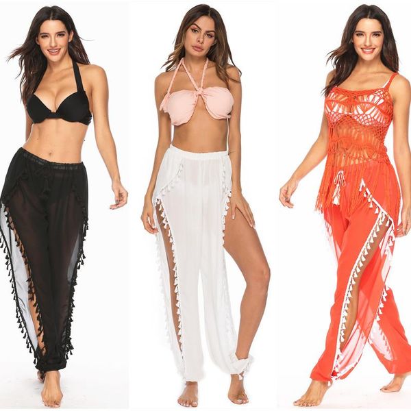 

tunics for the beach dress pareo women bathing suit cover up new trousers loose chiffon fringes animal acetate sierra surfer, White;black