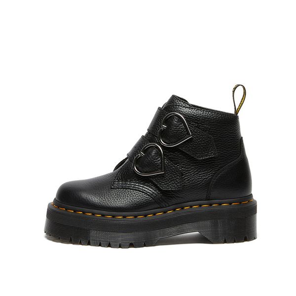 

2021 autumn winter women's leather fashion heart buckle thick soled martin boots, Black