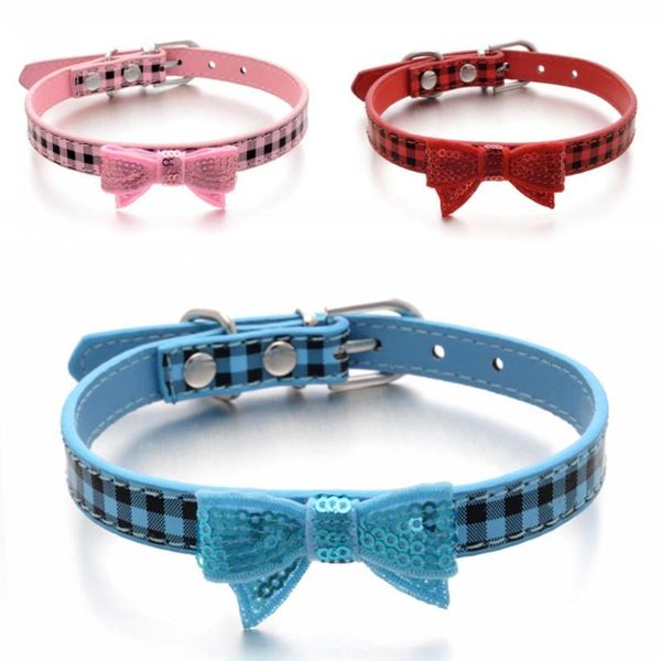 

dog collars & leashes pet collar for small dogs classic square embroidery bowknot puppy cat pu leather necklace harness accessories
