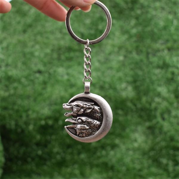 

keychains norse viking wolf and raven keychain crow keyring amulet jewelry gift for men, Silver