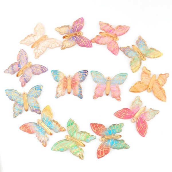 

charms 10/20pcs acrylic butterfly accessories hole size 1mm color mixing fit bracelet necklace findings pendants, Bronze;silver