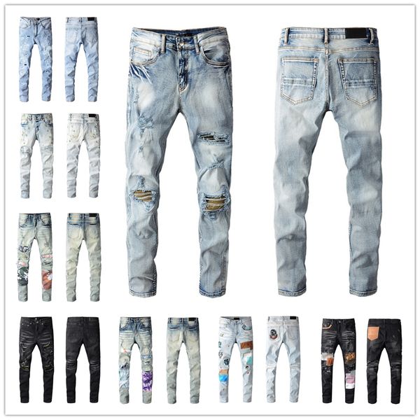 

Hot Mens Fashion Skinny Straight Slim Ripped jeans men fashion mens street wear Motorcycle Biker jean man 683 jeans pants size 28-40, Blue