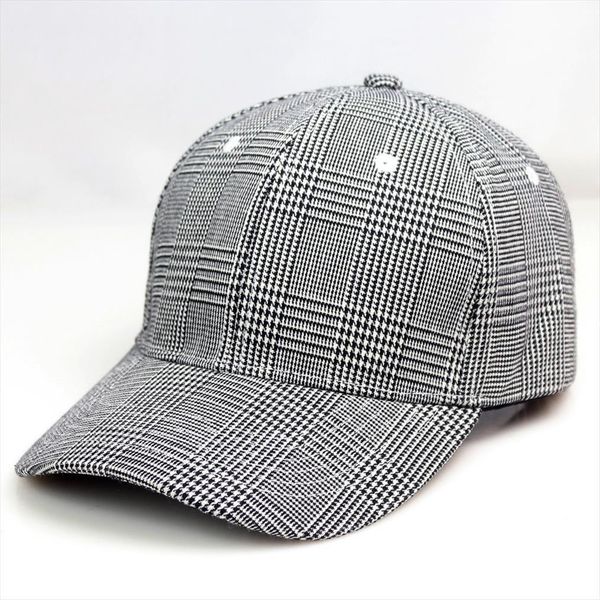 

retro plaid womens lt.grey houndstooth baseball cap femininity formfitting hat classic style, Blue;gray
