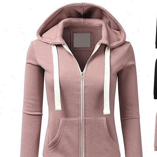 

new women autumn hoodies long sleeve patchwork sweatshirt solid color hooded zipper casual sport coat, Black