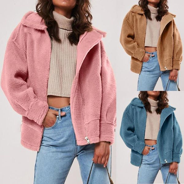 

womail winter coat women 2021 casual warm zipper hoodedpockets cardigan coat women fashion lapel long sleeve outwear, Black;brown