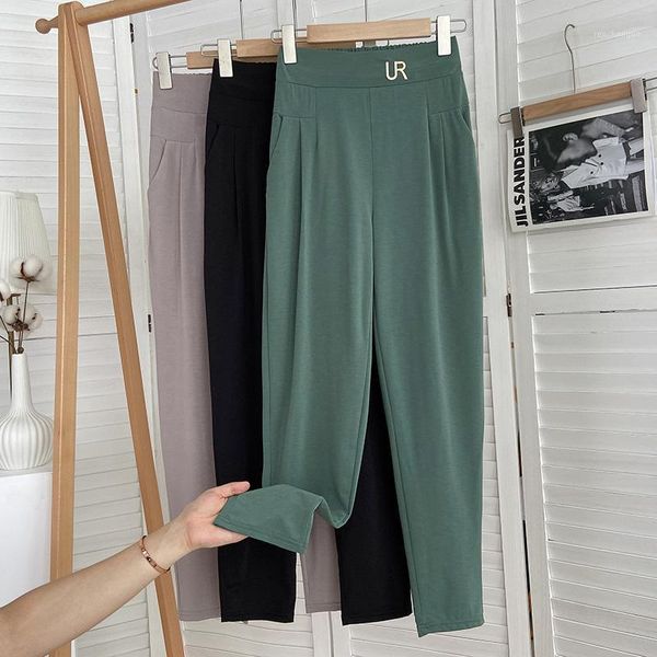 

women's pants & capris harteen high elastic waist letter korean fashionable casual ankle-length pant straight women clothing pantalones, Black;white