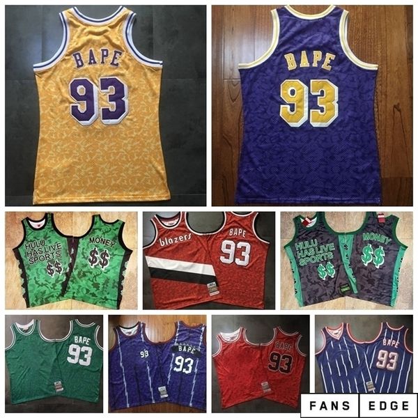 

mens 93 bapexmitchell & ness green purple yellow red 1982 83 classics double embroidered jersey size s-3xl, Black;red