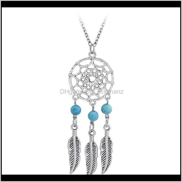 

& pendants ancient sier indian dream catch tassel feather pendant necklace necklaces for women hope turquoise dreamcatch jewelry gift drop d, Silver