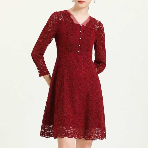 

casual dresses gowani woman lace dress v-neck a-line elegant fashion autumn long sleeve evening cocktail, Black;gray