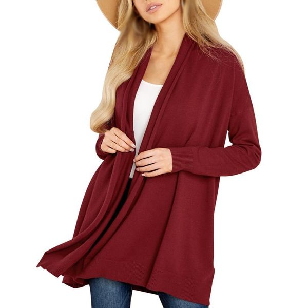 

women's knits & tees autumn and winter fashion long sleeve round neck solid color loose version splicing ladies knit cardigan jacket kl, White