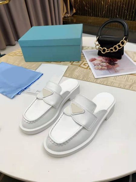 

summer slippers women sandals mules, pointed toe brushed leather black white slingbacks pumps with box size 35-41