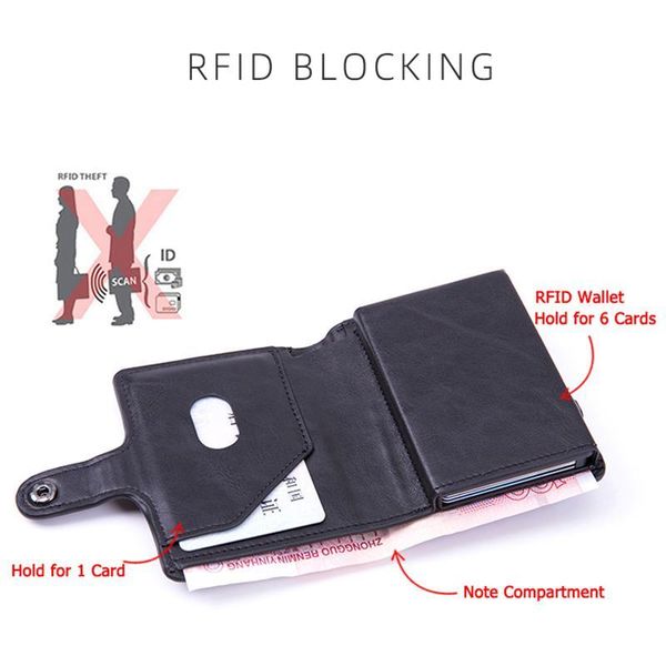 

bycobecy pu leather credit card holder business men metal aluminum rfid wallet matic pop-up anti-the qylqsy