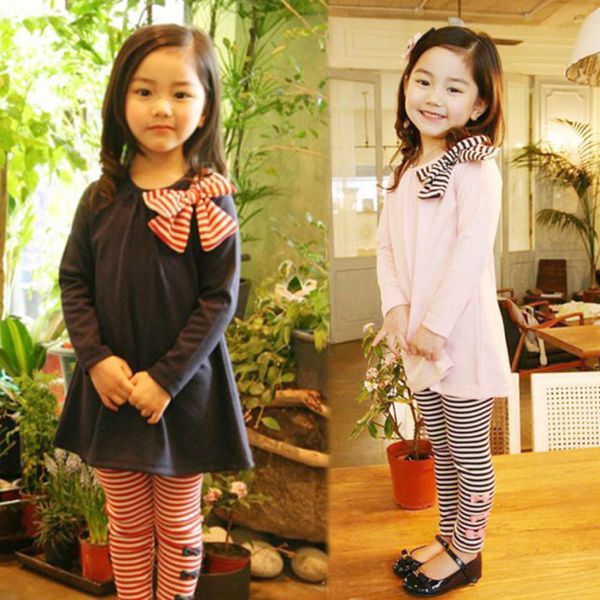 

and summer spring korean new girls' cotton long sleeve pants suit children's wear, White