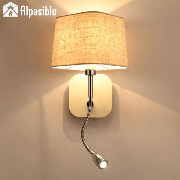 

wall lamps black/khaki big read lamp cover bedside led reading light bed hose rocker arm sconce fabric lampshade spot