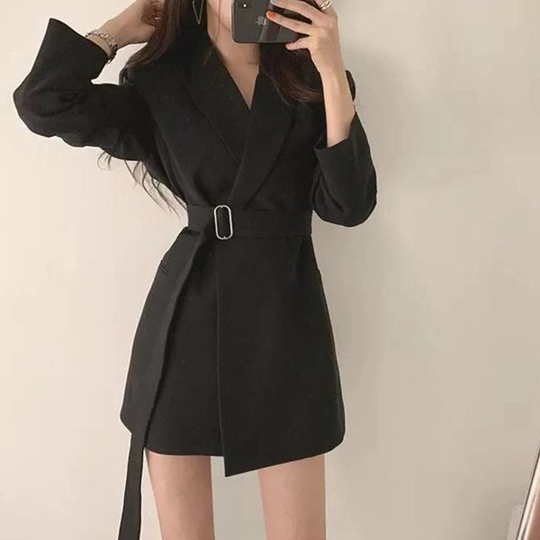 

goohojio 2021 new solid color women work blazer jacket casual sashes loose suit jackets female oversized blazer women outwear, White;black
