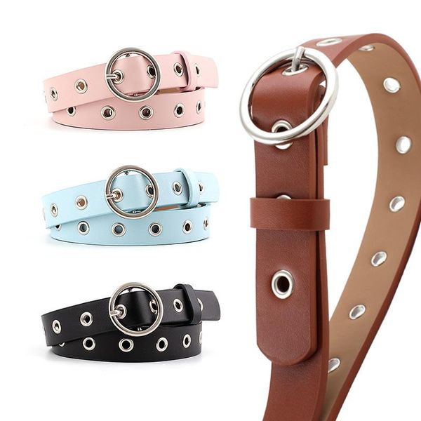 

belts women belt personality round buckle decoration denim shorts casual pants korean hollow eyelet ladies punk waist, Black;brown