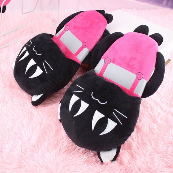 

slippers winter women's shoes woman casual home ladies cute cat non slip comfort female soft indoor plus size furry warm, Black
