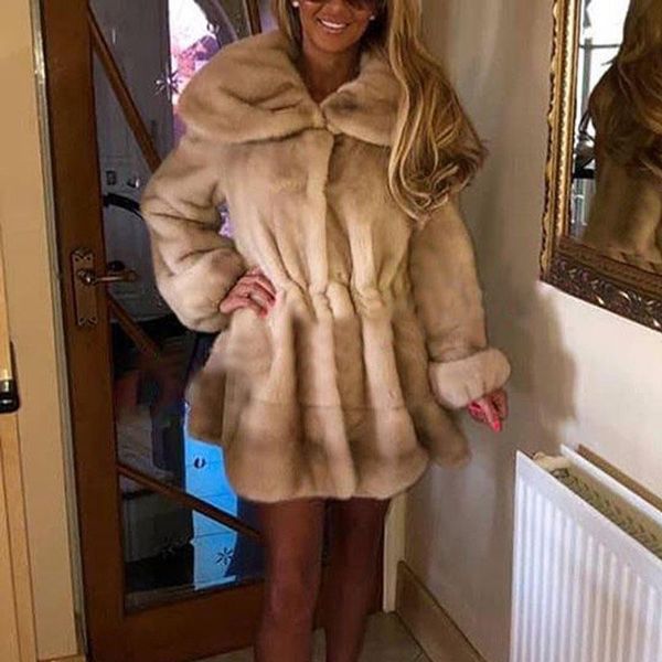 

women's fur & faux 2021 real mink coat for women winter trendy full pelt genuine lapel collar luxury woman overcoat belts, Black