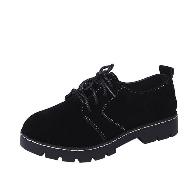 

boots short women suede lace up brogue shoes flat platform england ladies non-slip breathable casual female low footwear, Black