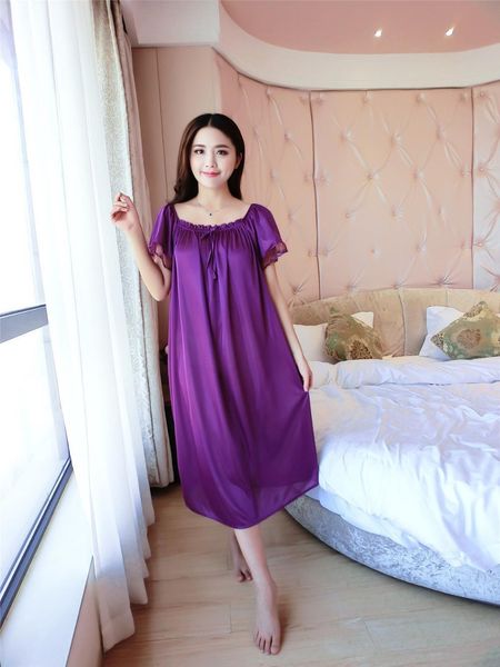 

plus size 4xl new silk nightgowns women casual chemise nightie nightwear lingerie nightdress sleepwear dress ing, Black;red