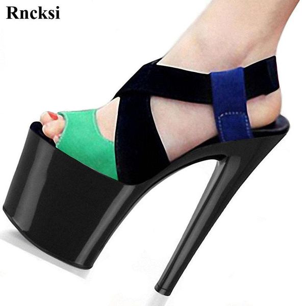 

sandals rncksi splice dance shoes women platform 20cm ultra high heels pole night clubbing girl's, Black
