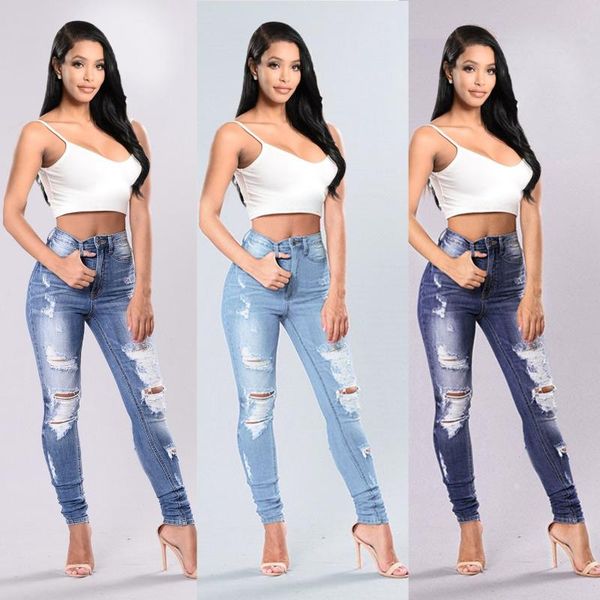 

women's jeans ripped for women skinny denim fashion street casual pencil pants female spring and summer clothing, Blue