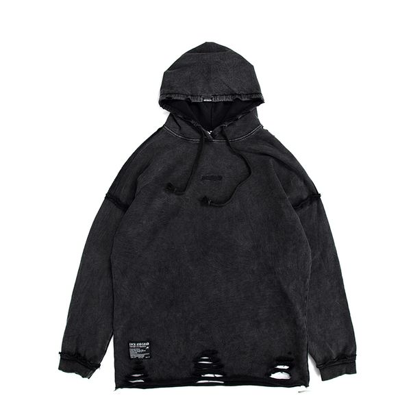 

2021 new high street hole washed retro hooded sweatshirt men and women solid oversize casual hoodies pullover baggy hip hop hoody 34wu, Black