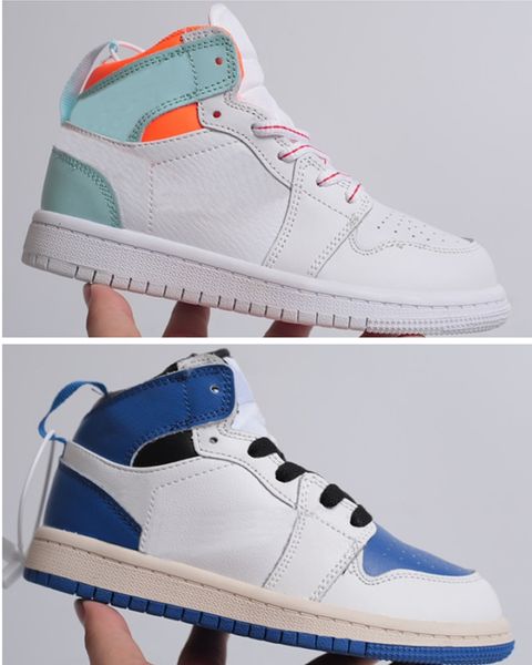 

2021 kids 1 basketball shoes 1s mid dark mocha edge glow volt gold military blue ts high light smoke midmetallic candy small big boy girl to
