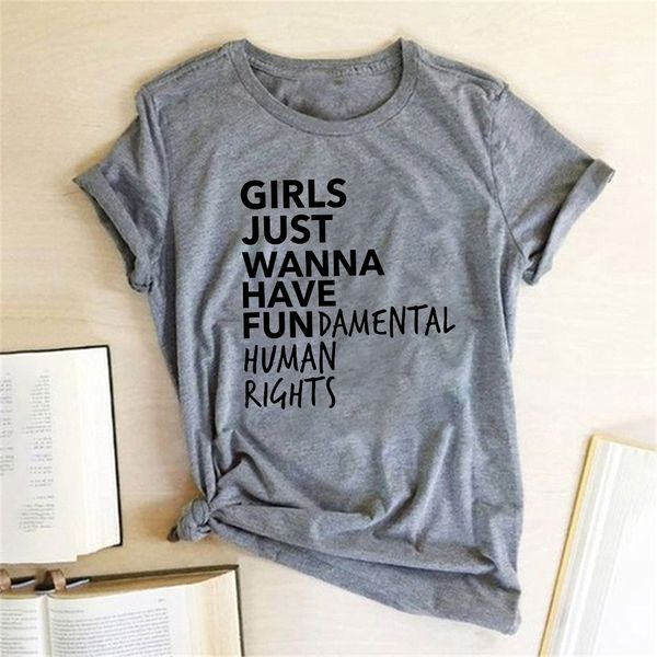 

feminist feminism t shirt girls just wanna have fundamental human rights letter print t shirt women short sleeve summer tee, Black;green