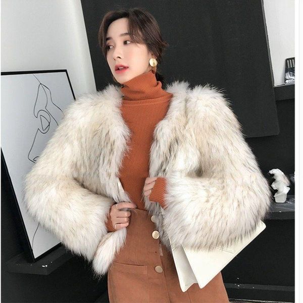 

women's fur & faux jacket winter thick casual fluffy coat imitated overcoat female warm outwear 2021, Black