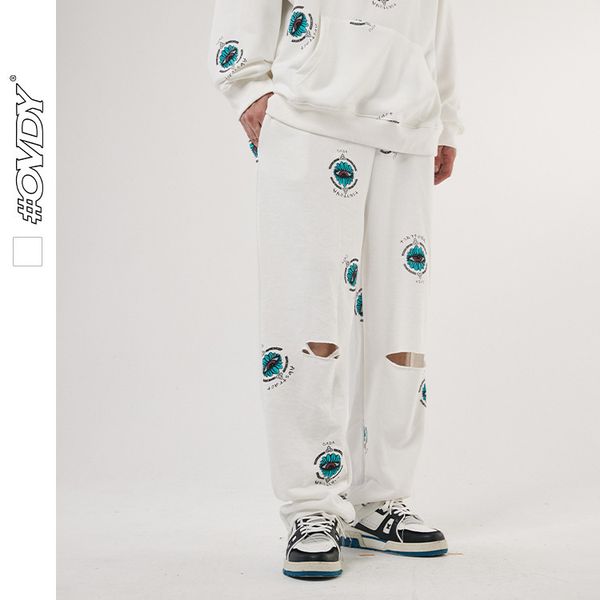 

wxwovdy autumn new street fashion brand personalized blue bleary printed hole basic drawstring guard, Black