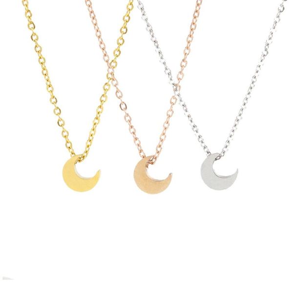 Collane con ciondolo Luna in acciaio inossidabile per donna Ragazza Minimalista Oro solido Cuore geometrico Collana con croce rotonda Regali