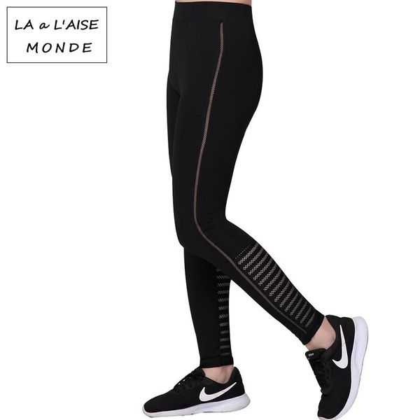 

yoga outfits quick drying net yarn pants black high waist elastic running fitness slim sport gym leggings for women trousers, White;red
