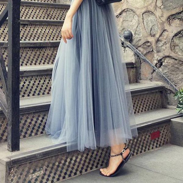

skirts 2021 summer arrival women fashion floor-length tulle skirt big swing high waist slim pleated, Black