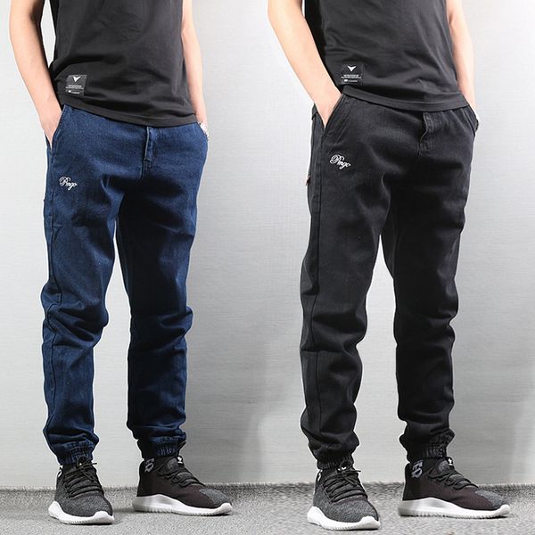 

2021 new japanese fashion spliced designer cotton denim pants trousers streetwear hip hop men joggers q8c0, Blue