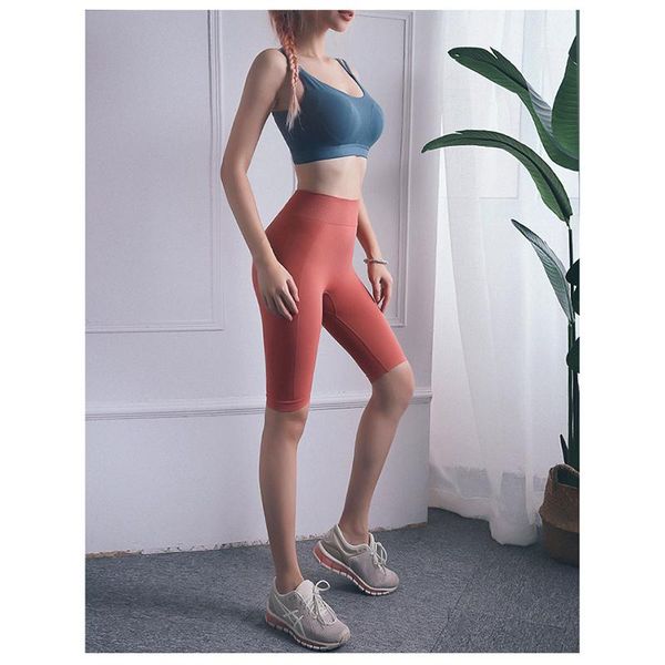 

yoga outfits women high waist push up knee length running sports shorts tights workout gym tummy control pant, White;red