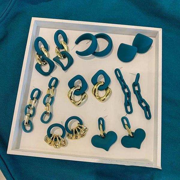 

dangle & chandelier green resin drop earrings for women friends thick chain heart statement hyperbole stud earring gold splicing earing jewe, Silver